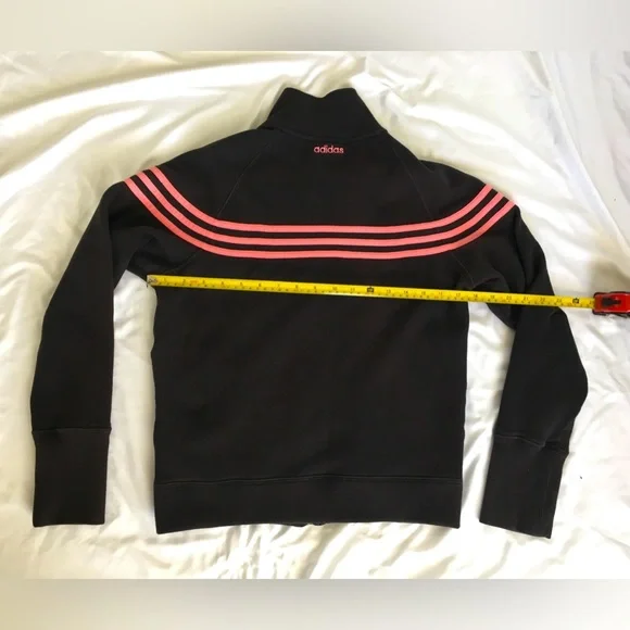 90’s EUC Adidas black zip up sweatshirt like jacket with pink stripes/accents. - Picture 2 of 10